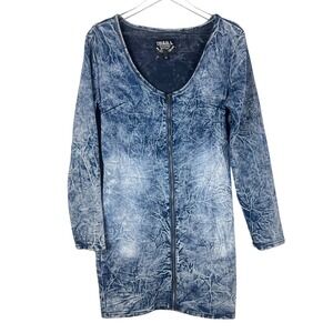 Acid Wash Y2K Dress 80s Denim Zipper Front Stretch  1X THRILL Always Athrill